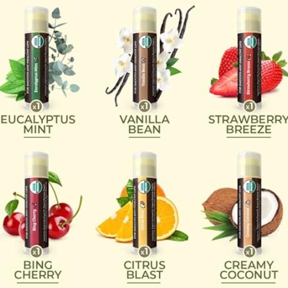 6 Pack Organic Best Lip Balm Repair Chapstick for Dry Cracked Lips - Picture 3 of 5